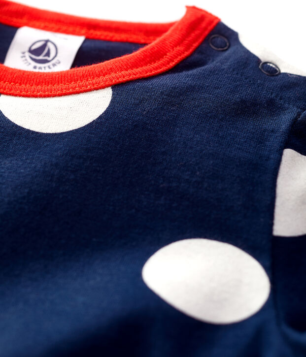 Babies' Jersey Polka Dot Short-Sleeved T-Shirt blue/white