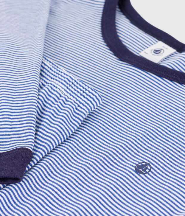 Children's stripy cotton pyjamas blue/white