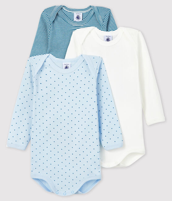 Babies' Blue Long-Sleeved Cotton Bodysuit - 3-Pack variante 1