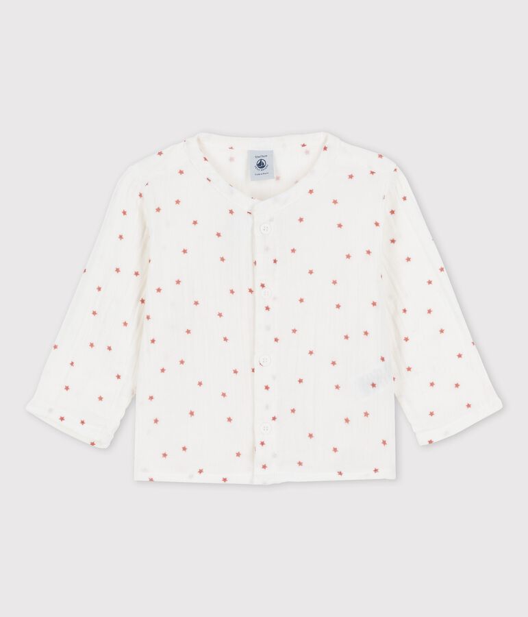 Babies' Organic Cotton Gauze Shirt MARSHMALLOW white/OMBRIE red
