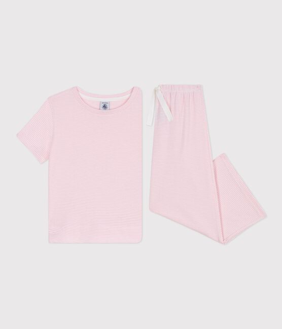 Children's stripy cotton pyjamas with short sleeves and wide legs MARQUISE pink/MARSHMALLOW