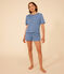 Women's openwork cotton pyjama shorts and plain T-shirt BEACH blue