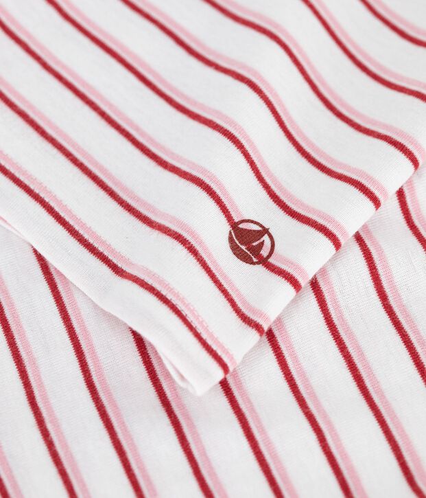 Women's short-sleeved stripy cotton T-shirt white/red