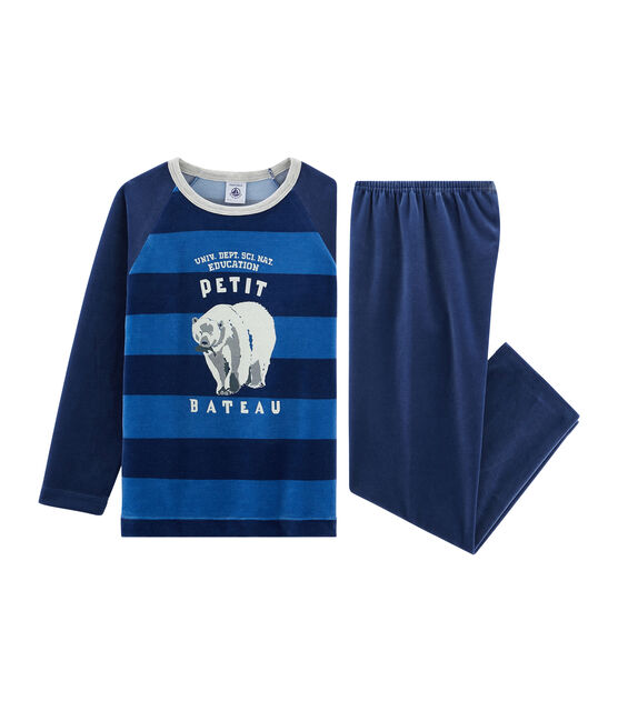 Boys' Velour Pyjamas MEDIEVAL blue/MAJOR blue