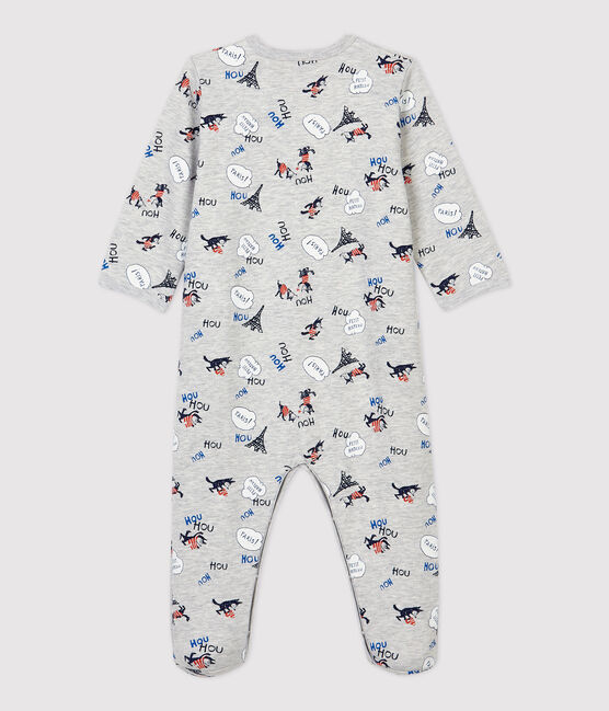 Babies' Paris Organic Cotton Fleece Sleepsuit BELUGA grey/MULTICO white