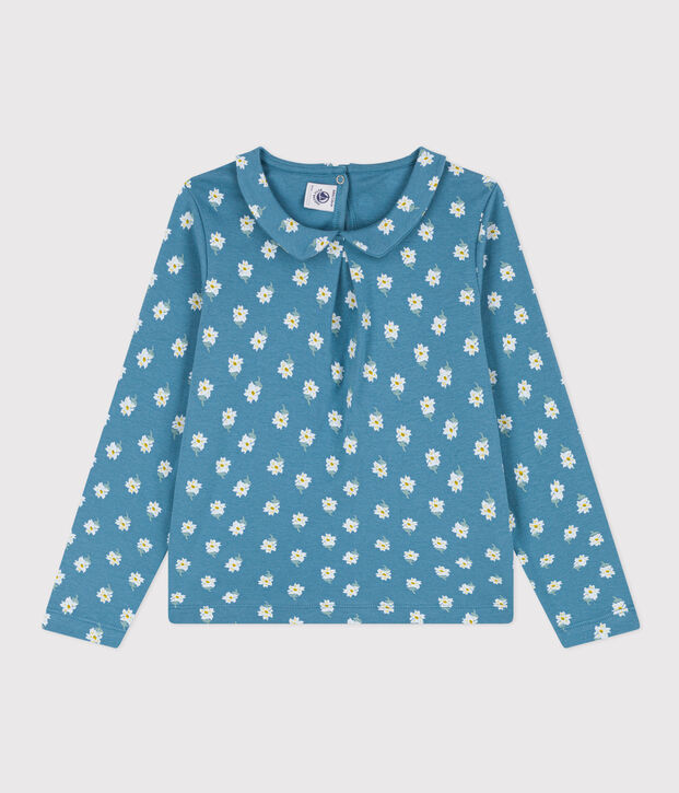 Girls' floral cotton blouse blue/multicolor