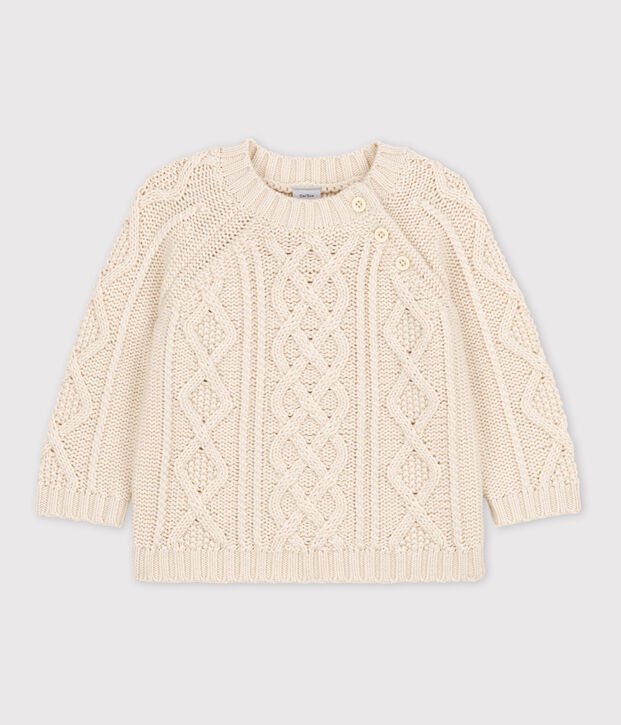 Babies' Cable Knit Cotton Pullover Ecru