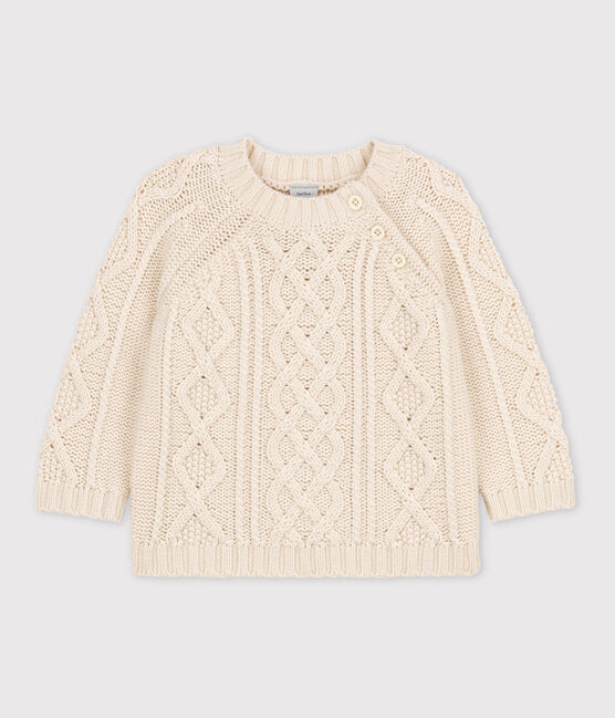 Babies' Cable Knit Cotton Pullover AVALANCHE Ecru