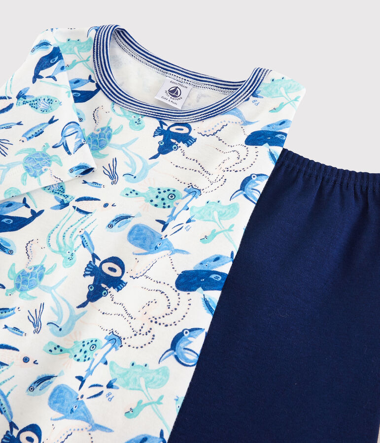 Boys' Sealife Pattern Short Cotton Pyjamas MARSHMALLOW white/MULTICO white