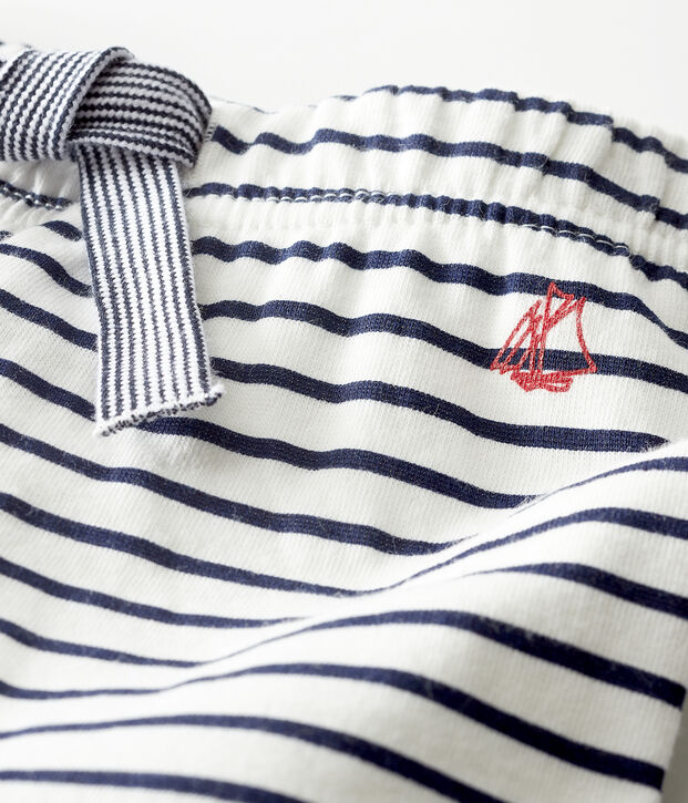 Unisex Baby's Print Tube Knit Trousers. white/blue