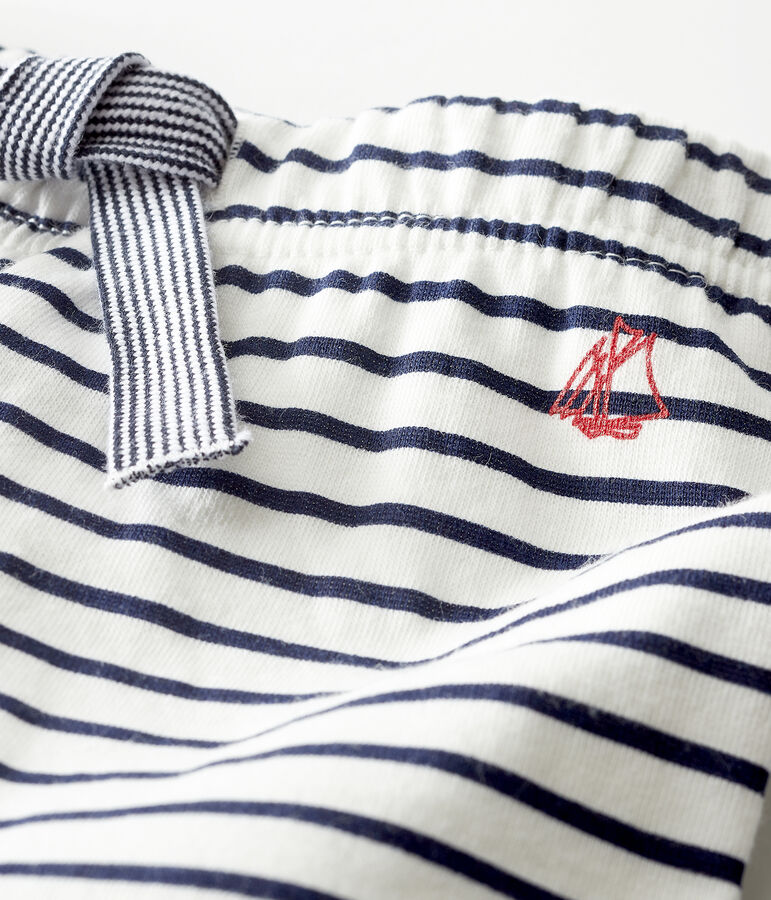 Unisex Baby's Print Tube Knit Trousers. white/blue