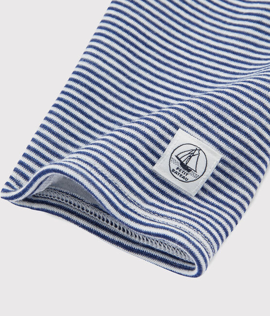 Children's Pinstriped Leggings in Wool and Cotton MEDIEVAL blue/MARSHMALLOW white