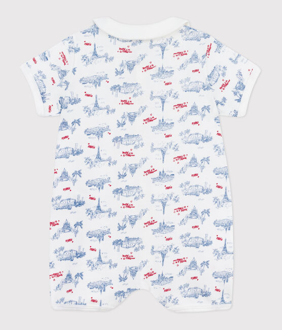 Babies' Paris print cotton playsuit with a collar MARSHMALLOW white/MULTICO white