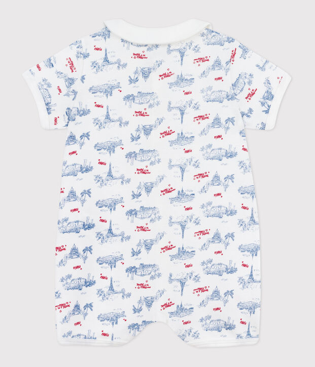 Babies' Paris print cotton playsuit with a collar white/multicolor