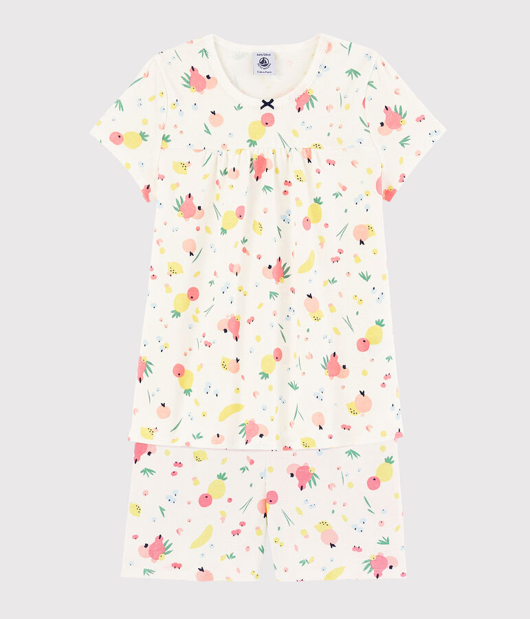 Girls' Summer Fruit Pattern Organic Cotton Short Pyjamas white/multicolor