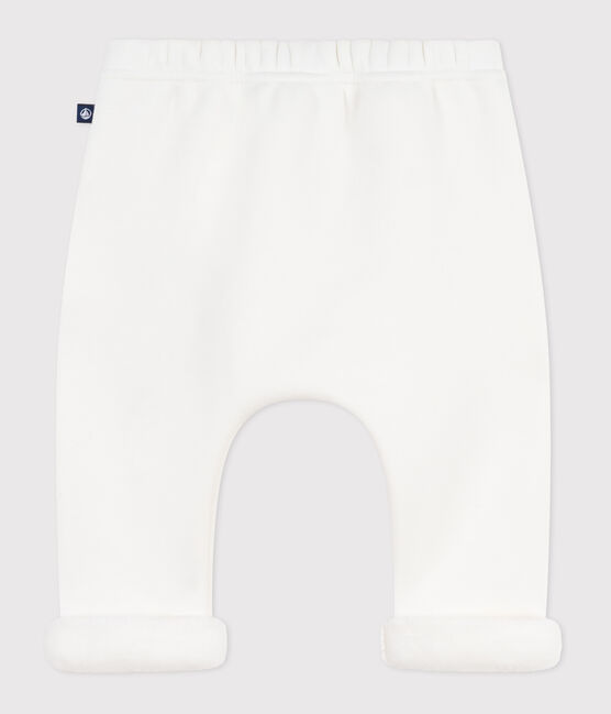 Babies' soft, warm plain cotton trousers MILK Ecru