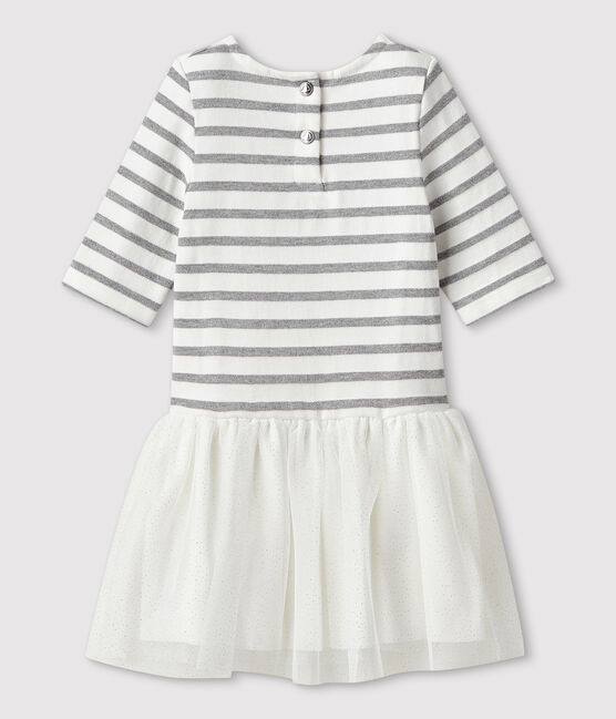 Girls' Short-Sleeved Dress MARSHMALLOW white/ARGENT grey