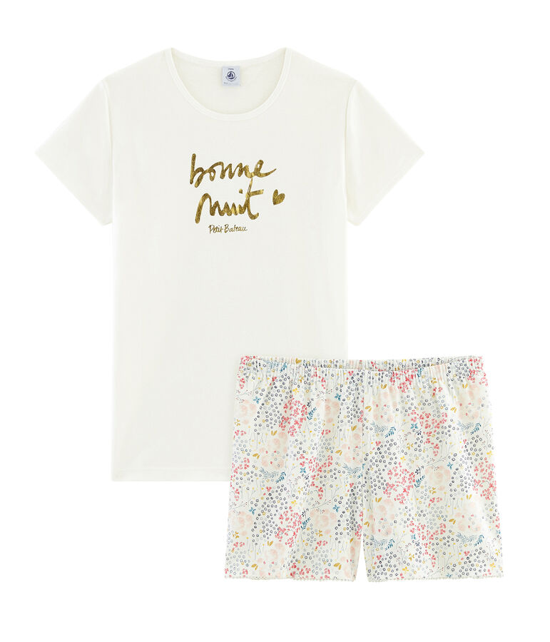 Girls' Ribbed Cropped Pyjamas white/multicolor