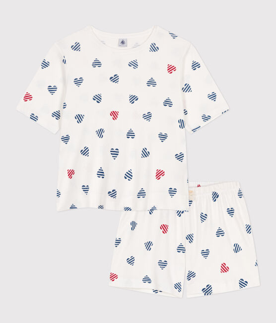 Women's short heart print cotton pyjamas MARSHMALLOW white/MULTICO white