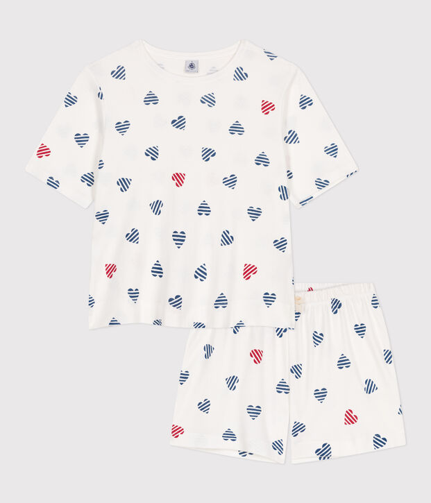 Women's short heart print cotton pyjamas white/multicolor