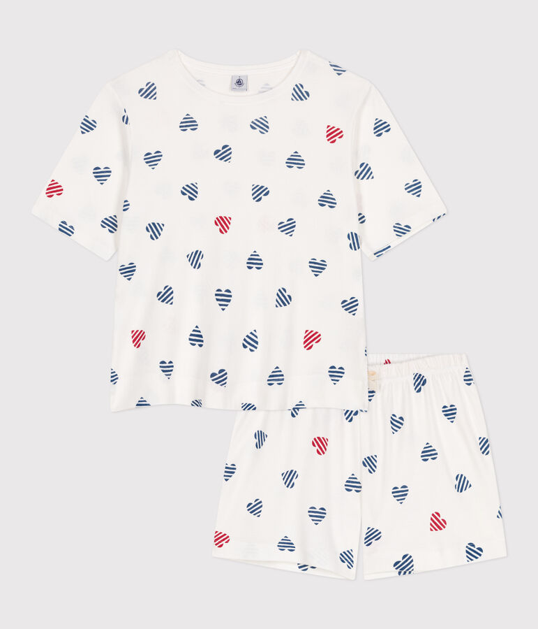 Women's short heart print cotton pyjamas white/multicolor