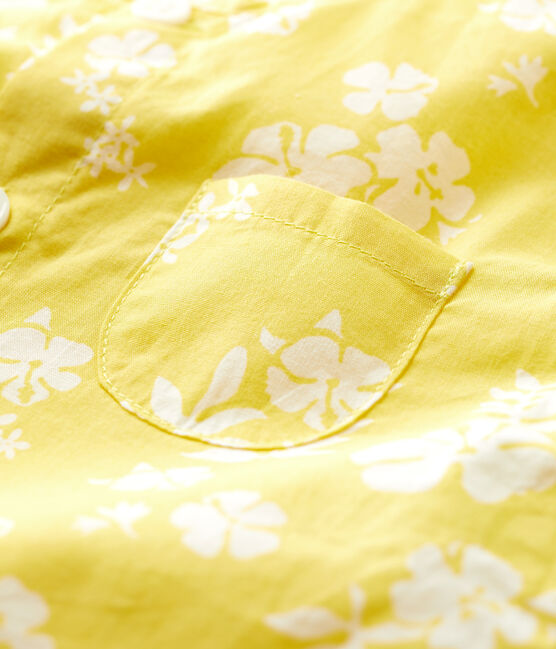 Babies' Organic Poplin Hawaii Print Short Playsuit ORGE yellow/MARSHMALLOW white