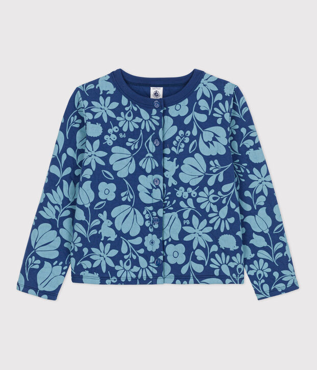 Girls' Printed Quilted Tube Knit Cardigan blue/blue