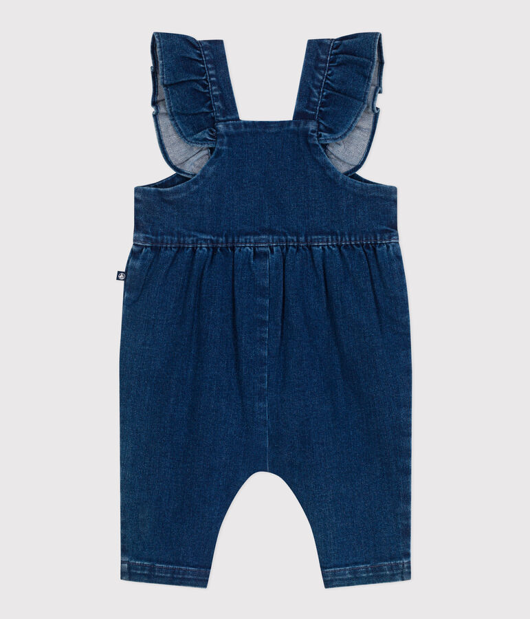 Babies' dungarees with ruffles and long legs, made in denim with elastane blue