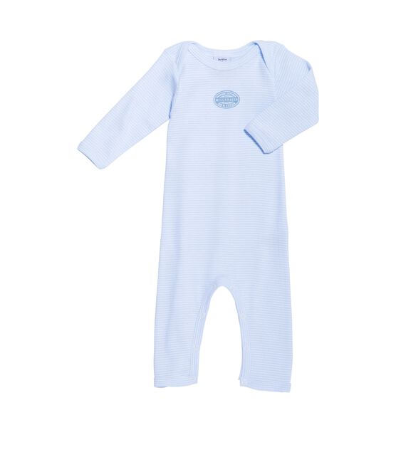 Baby boy long-legged bodysuit in milleraies stripe FRAICHEUR blue/ECUME white