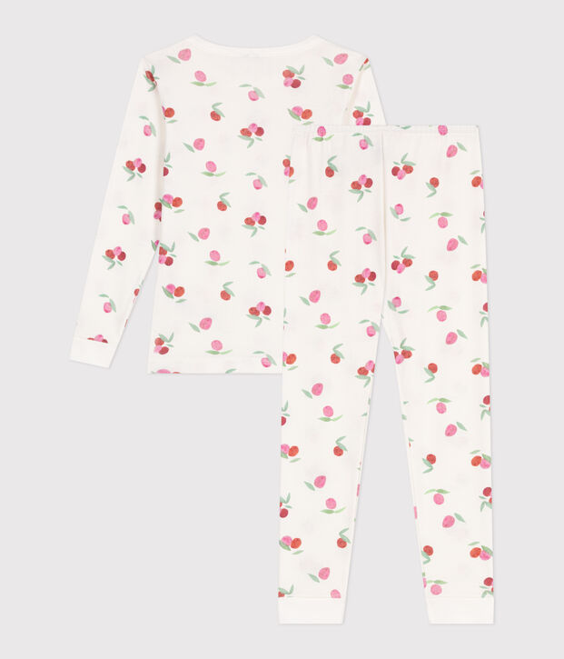 Very fitted children's pajamas in printed cotton white/pink/multicolor