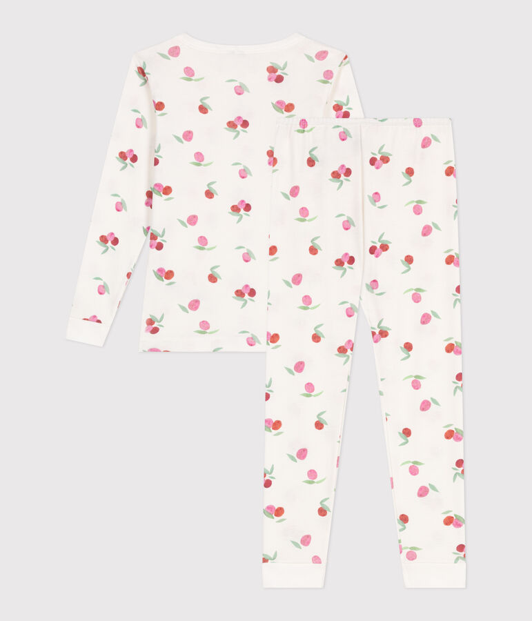 Very fitted children's pajamas in printed cotton white/pink/multicolor