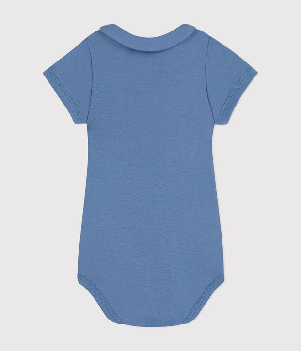 Babies' Short-Sleeved Cotton Bodysuit with Peter Pan Collar blue