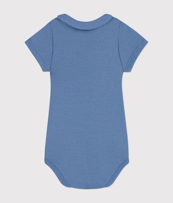 Babies' Short-Sleeved Cotton Bodysuit with Peter Pan Collar BEACH blue