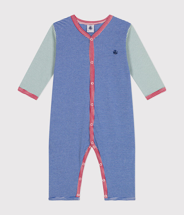Babies' stripy footless cotton pyjamas blue/white