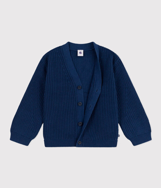 Girls' cotton fisherman's rib cardigan INCOGNITO blue