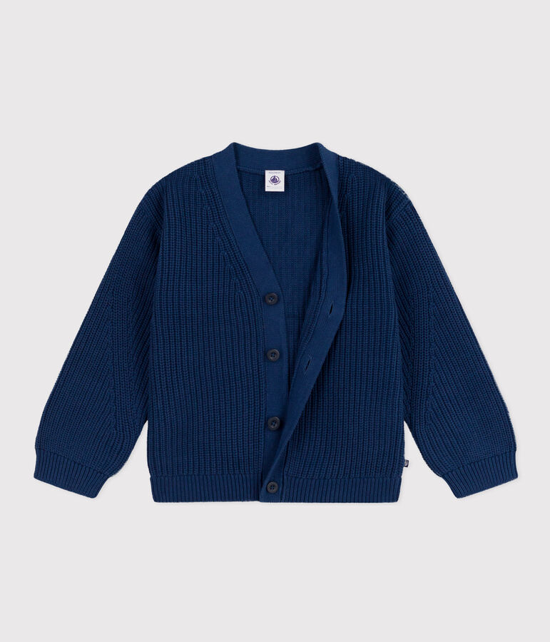 Girls' cotton fisherman's rib cardigan blue