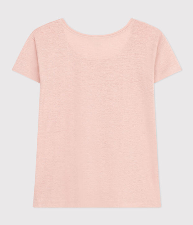 Women's Straight Round-Neck Linen T-Shirt pink