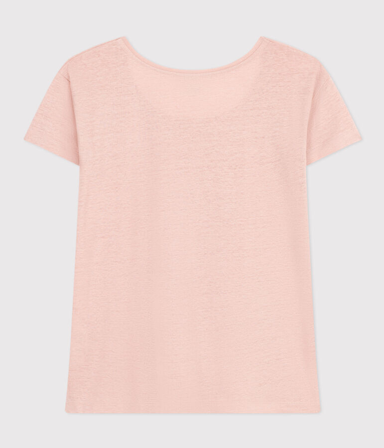 Women's Straight Round-Neck Linen T-Shirt pink