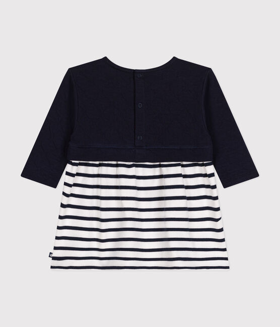 Babies' long-sleeved tube knit dress SMOKING blue/MARSHMALLOW white