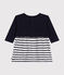 Babies' long-sleeved tube knit dress SMOKING blue/MARSHMALLOW white