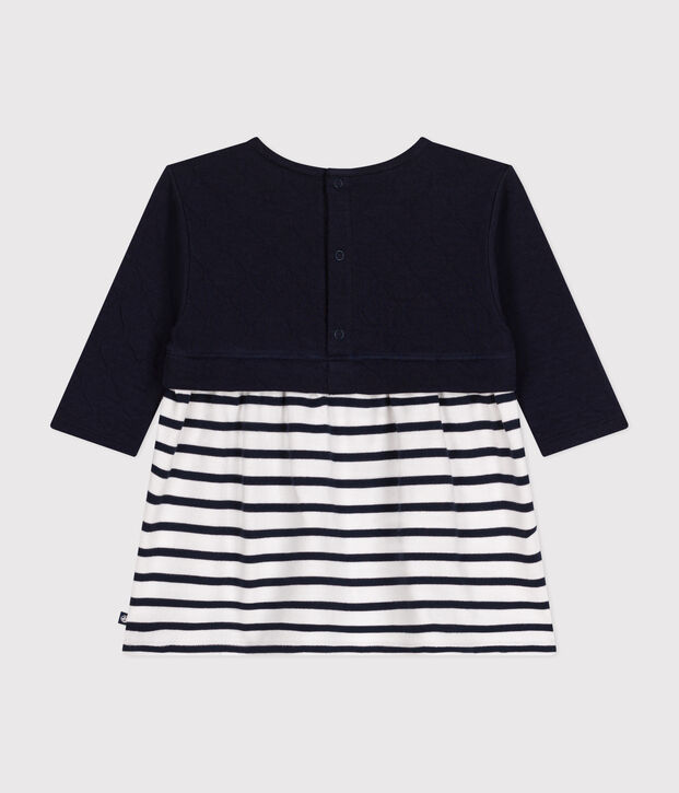 Babies' long-sleeved tube knit dress blue/white