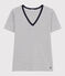 Women's Iconic Striped Cotton V-neck T-Shirt MARSHMALLOW white/SMOKING blue
