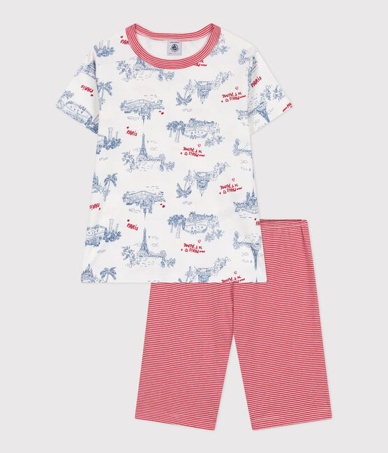 Children's midi-length Paris print cotton short pyjamas MARSHMALLOW white/MULTICO white