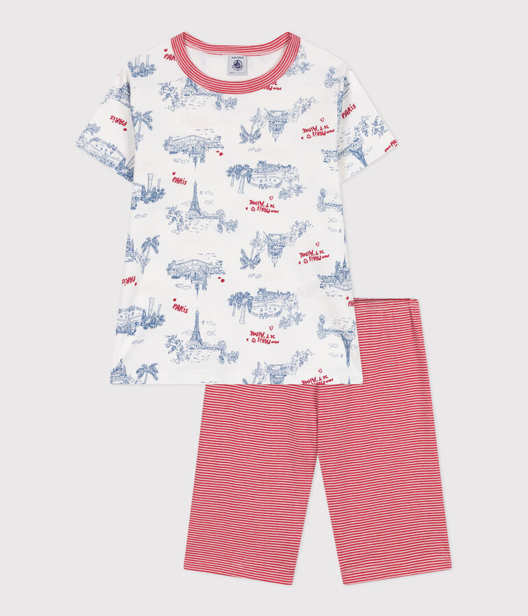 Children's midi-length Paris print cotton short pyjamas white/multicolor