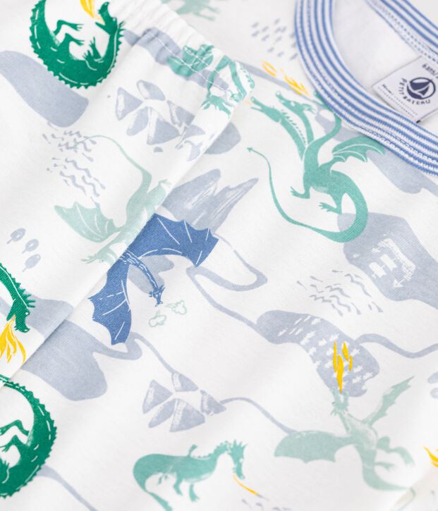 Children's printed cotton pyjamas with short sleeves and long legs white/multicolor