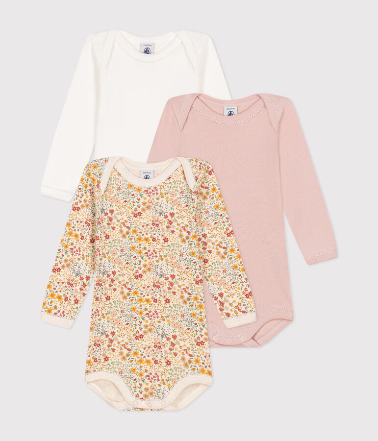 Babies' long-sleeved floral print cotton bodysuits - 3-pack multicolor