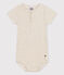 Babies' Short-Sleeved Cotton Bodysuit With Henley Neck MONTELIMAR CHINE beige