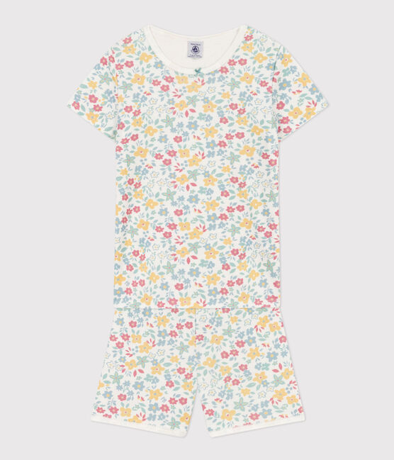Girls' Floral Cotton Short Pyjamas MARSHMALLOW white/MULTICO white