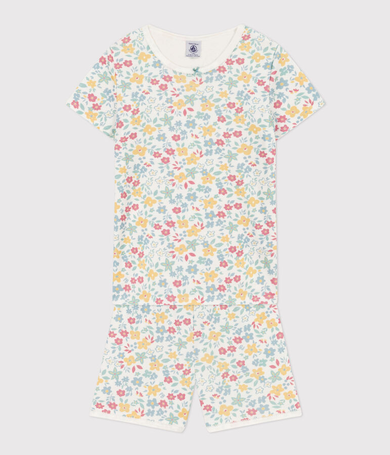 Girls' Floral Cotton Short Pyjamas white/multicolor