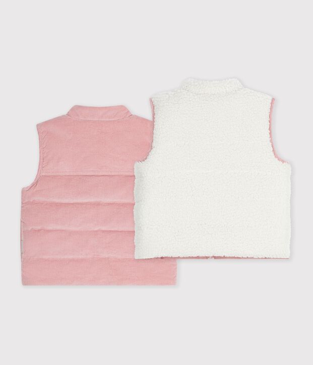 Babies' sleeveless reversible sherpa velour puffer jacket pink/ecru